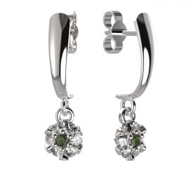 BG vltavínové náušnice 879 Bílé zlato - 585 Vltavín a  kubický zirkon