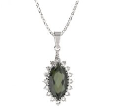 BG přívěs s centrálním oválným kamenem 513-G Stříbro 925 - rhodium Vltavín a  kubický zirkon