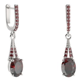 BG náušnice s centrálním oválným kamenem 478-G91 Stříbro 925 - rhodium Granát