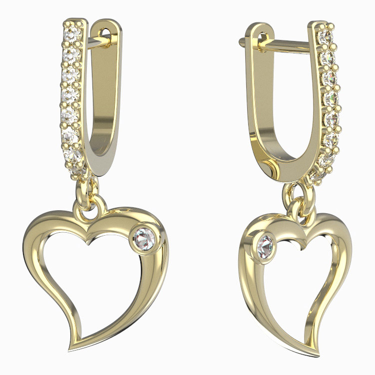 Bg náušnice srdíčko 1268 Žluté zlato - 585 Diamant