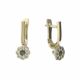 BG vltavínové náušnice 552 Žluté zlato - 585 Vltavín a diamant