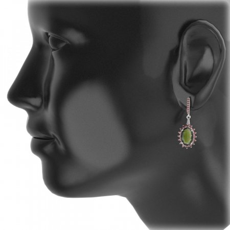 BG earring oval 507-G91 - Metal: Silver 925 - rhodium, Stone: Moldavit and garnet