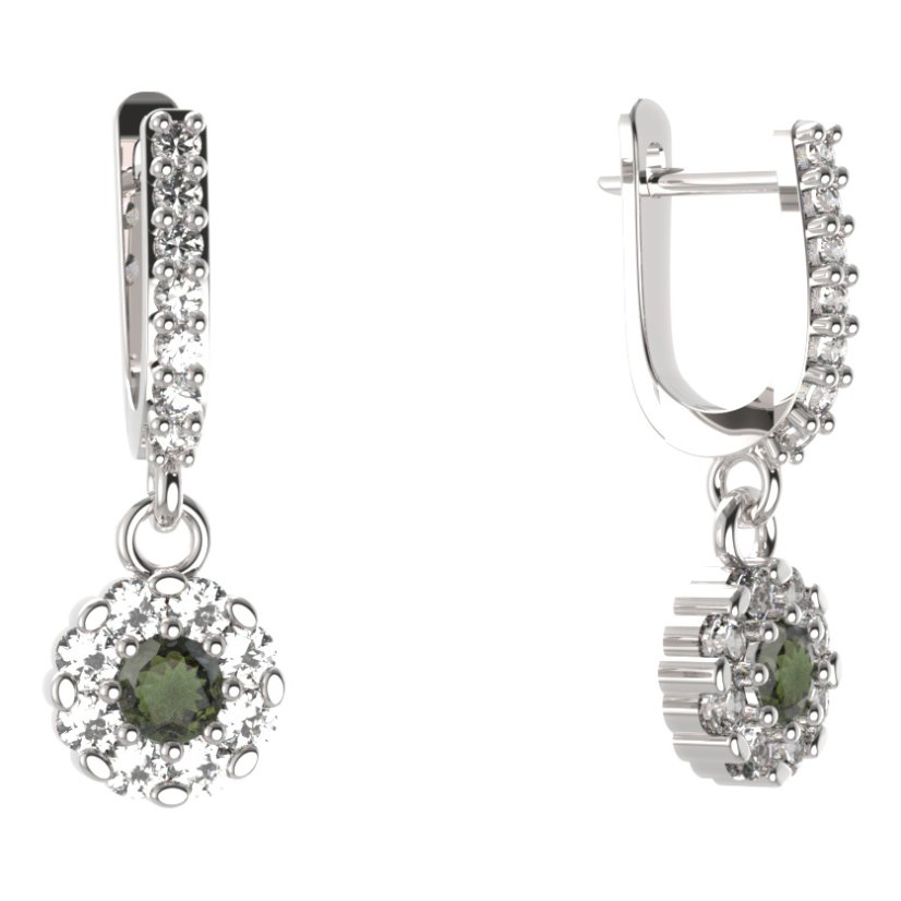 BG kulaté náušnice 088-84 Stříbro 925 - rhodium Vltavín a  kubický zirkon