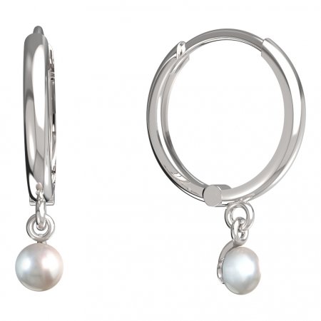 BeKid dětské náušnice 1290 s perlou - Zapínání: Kruhy 15 mm, Kov: Bílé zlato 585, Perla: Černá