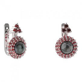 BG náušnice s přírodní perlou 540-87 Stříbro 925 - rhodium Granát a tahiti perla