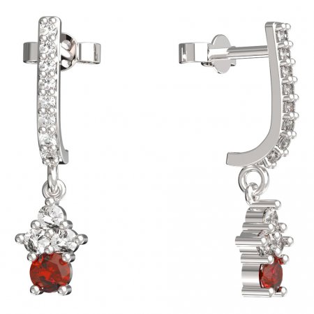 BeKid, Gold kids earrings -159 - Switching on: Pendant hanger, Metal: White gold 585, Stone: Red cubic zircon