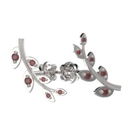 BG granátové náušnice větvička 1405 Bílé zlato - 585