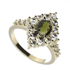 BG prsten oválný 422-Z Stříbro 925 - pozlacené Vltavín a  kubický zirkon
