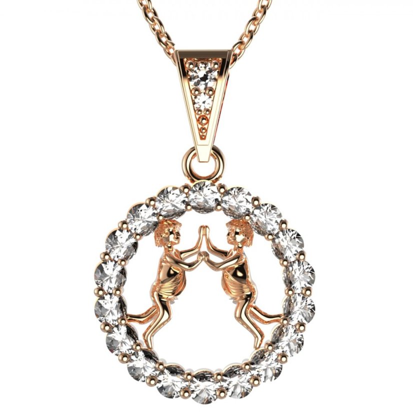 Zlatý přívěsek znamení Blíženci s lab-grown diamantem, růžové zlato 585 – 044 (Zd14044F1)