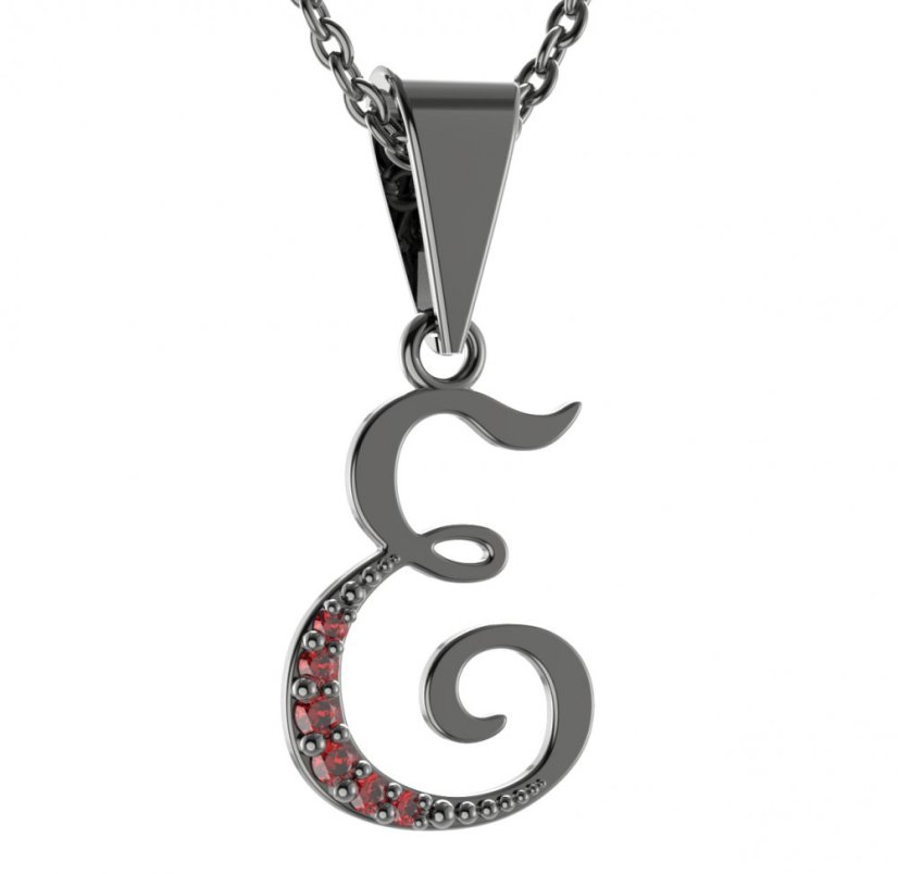 Stříbrný přívěsek s českým granátem, ruthenium – 1214