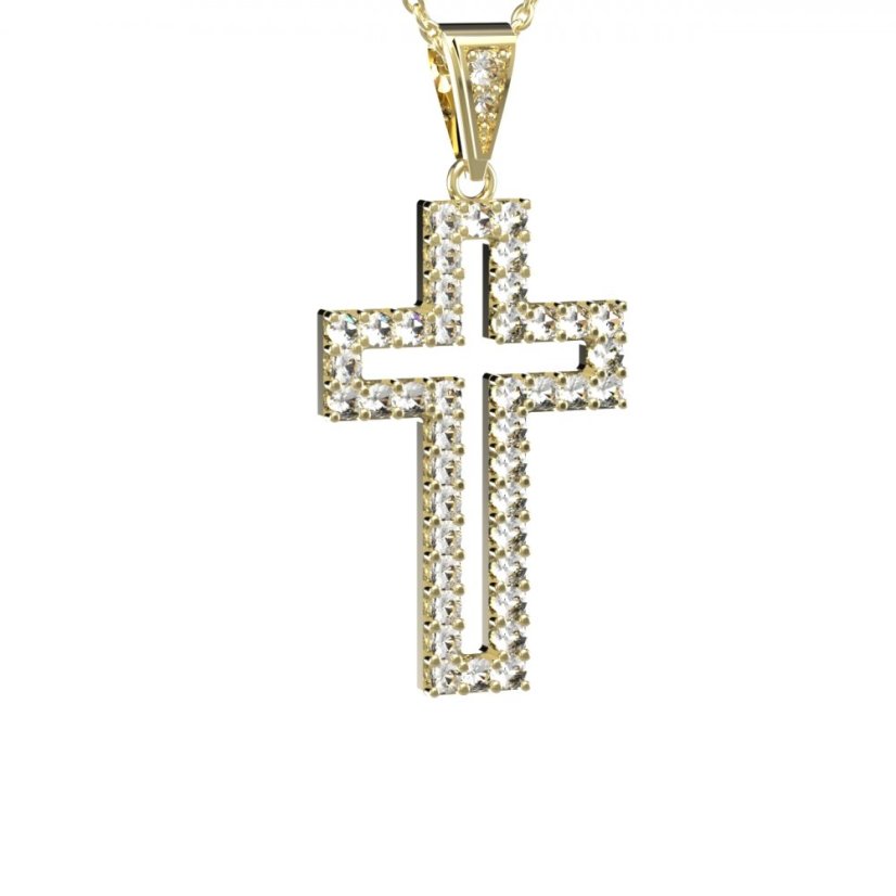 Zlatý přívěsek křížek se zirkonem, žluté zlato 585 – 238 (ZZ34238a1)