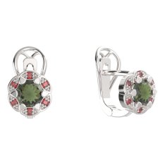 BG náušnice kulaté -  994-R7 Stříbro 925 - rhodium Vltavín a granát