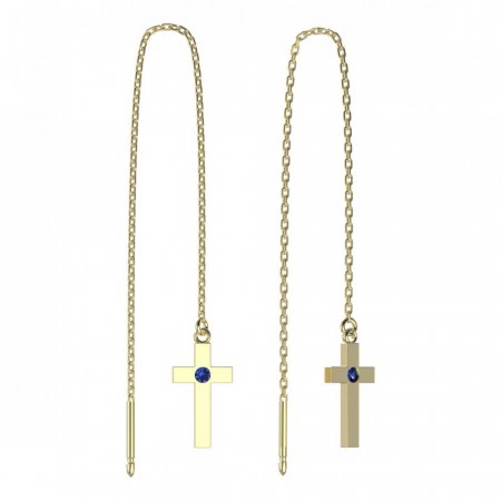 BeKid, Gold kids earrings -1104 - Switching on: Chain 9 cm, Metal: Yellow gold 585, Stone: Dark blue cubic zircon