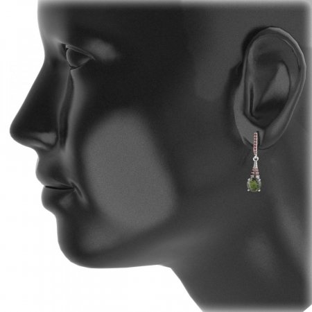 BG earring circular 474-G91 - Metal: Silver 925 - rhodium, Stone: Moldavit and garnet