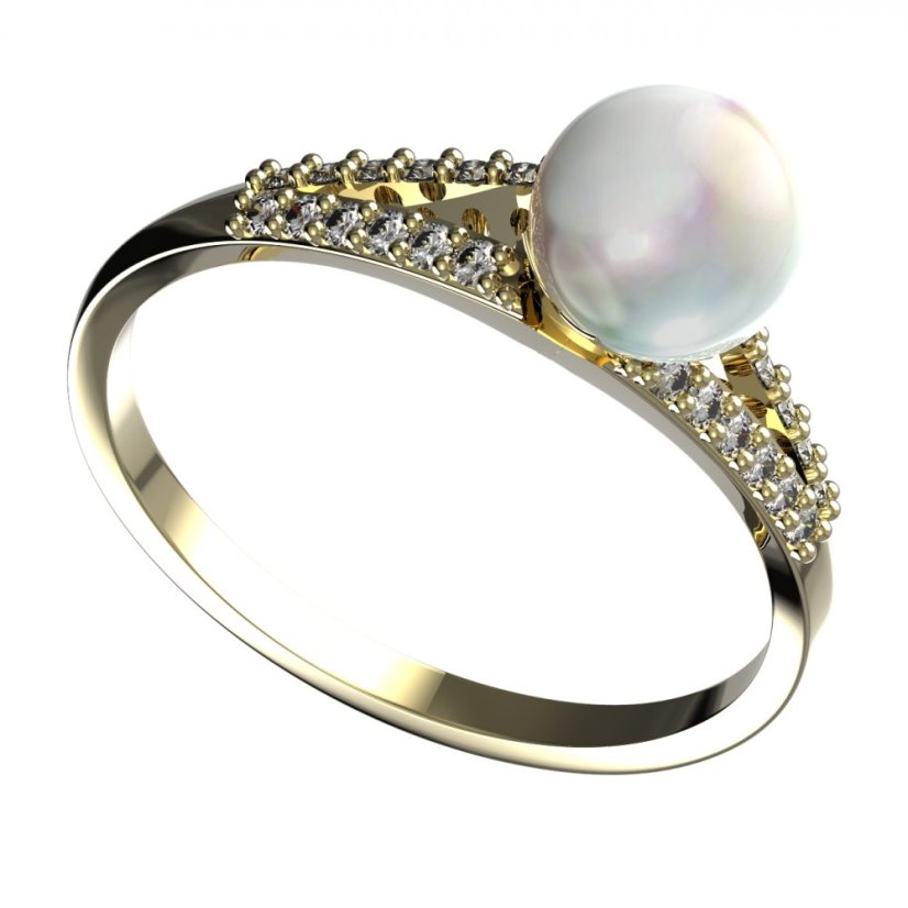 BG zlatý prstýnek s perlou 561 M Žluté zlato - 585 Diamant a perla