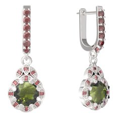 BG náušnice kulaté  991-94 Stříbro 925 - rhodium Vltavín a granát