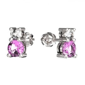BG zlaté náušnice 746 Bílé zlato - 585 Růžový kubický zirkon