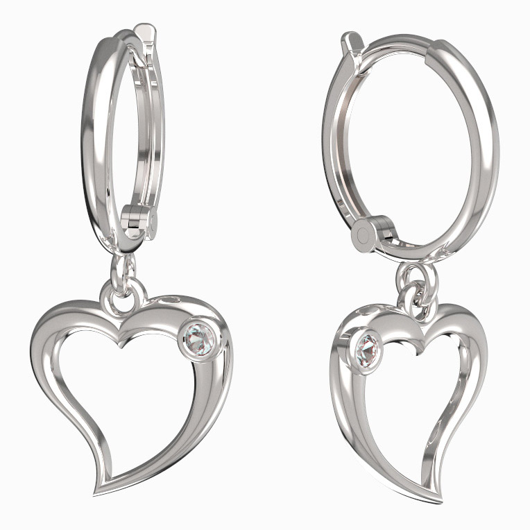 Bg náušnice srdíčko 1268 Bílé zlato - 585 Diamant