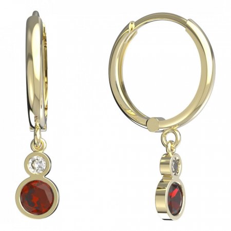 BeKid, Gold kids earrings -864 - Switching on: Circles 15 mm, Metal: Yellow gold 585, Stone: Red cubic zircon