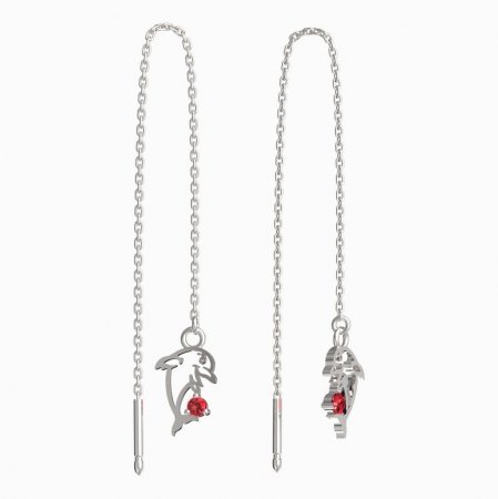 BeKid, Gold kids earrings -1183 - Switching on: Chain 9 cm, Metal: White gold 585, Stone: Red cubic zircon