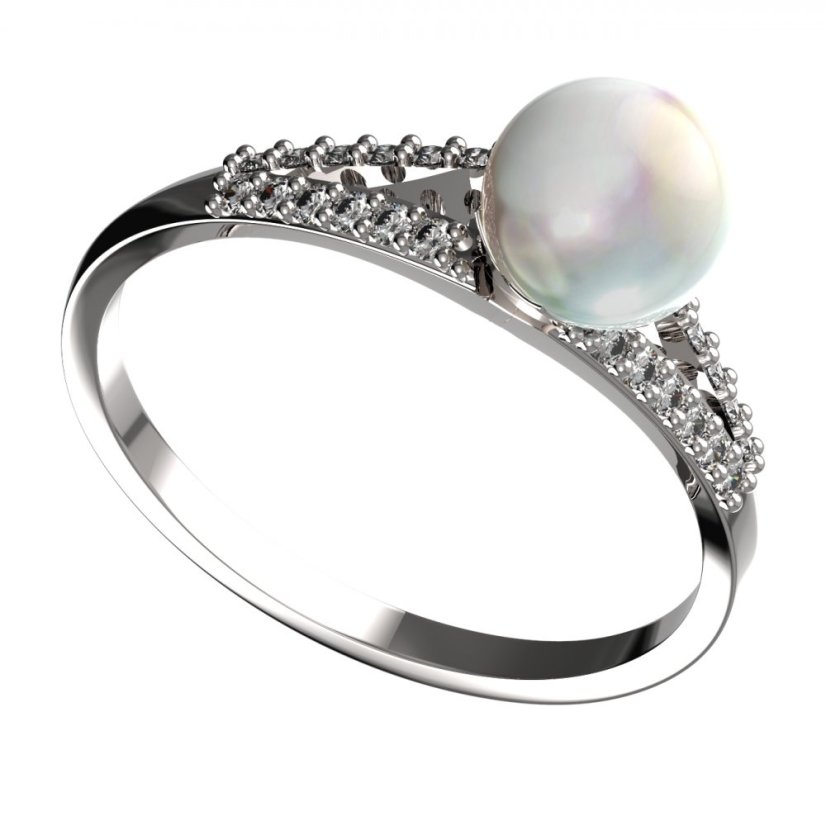 BG zlatý prstýnek s perlou 561 M Bílé zlato - 585 Diamant a perla