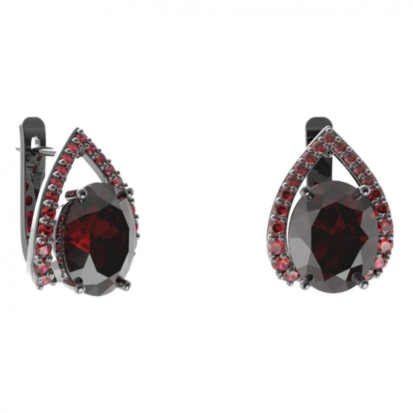 Stříbrné náušnice s přírodním granátem, ruthenium, anglické zapínání – 479-90