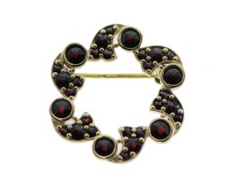 BG brož vsazeny kameny:český granát  415 Stříbro 925 - pozlacené Granát