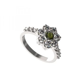 BG prsten 456-Z kulatého tvaru Stříbro 925 - rhodium Vltavín a  kubický zirkon