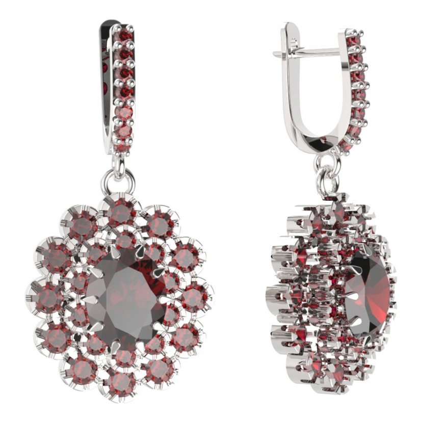 BG oválné náušnice 280-84 Stříbro 925 - rhodium Granát