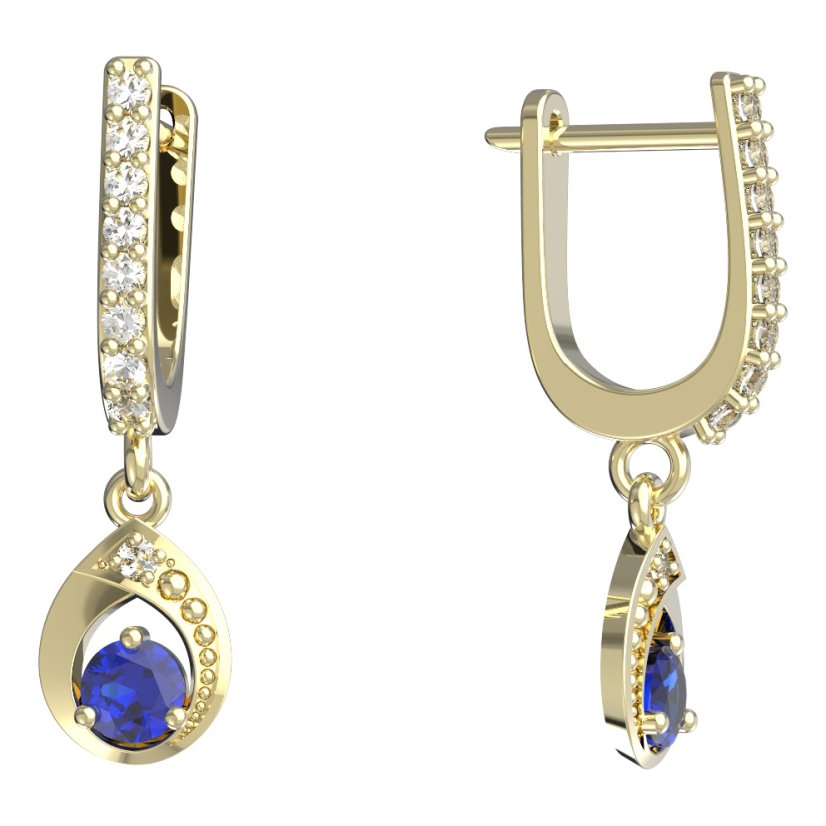 BeKid dětské náušnice 1242 Žluté zlato - 585 Tmavě modrý kubický zirkon