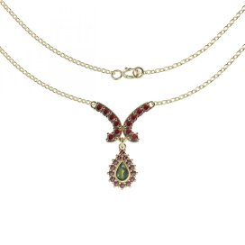 BG náhrdelník osázený kameny:granát  265 Stříbro 925 - pozlacené Vltavín a granát