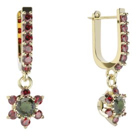 BG  náušnice 978 Žluté zlato - 585 Vltavín a granát