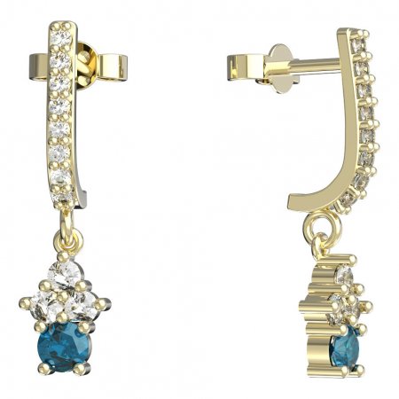 BeKid, Gold kids earrings -159 - Switching on: Pendant hanger, Metal: Yellow gold 585, Stone: Light blue cubic zircon