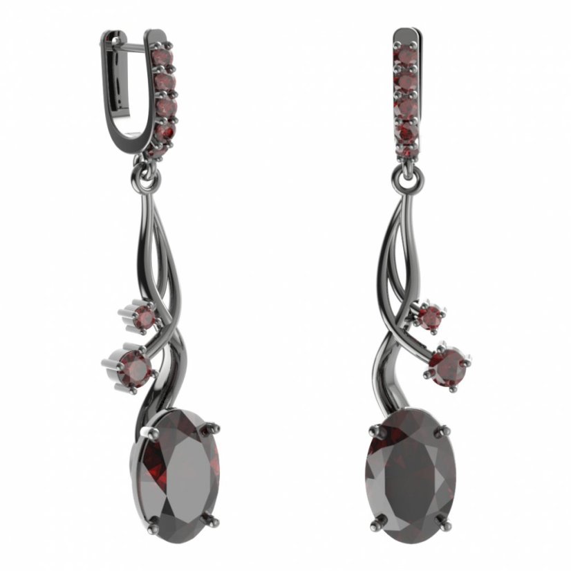 BG náušnice s centrálním oválným kamenem 480-P93 Stříbro 925 - rhodium Granát