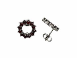 Stříbrné náušnice s přírodním granátem, ruthenium, puzety – 074
