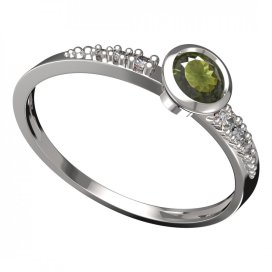 BG vltavínový prsten 555D Bílé zlato - 585 Vltavín a diamant