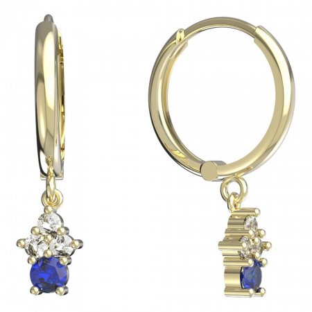 BeKid, Gold kids earrings -159 - Switching on: Circles 15 mm, Metal: Yellow gold 585, Stone: Dark blue cubic zircon