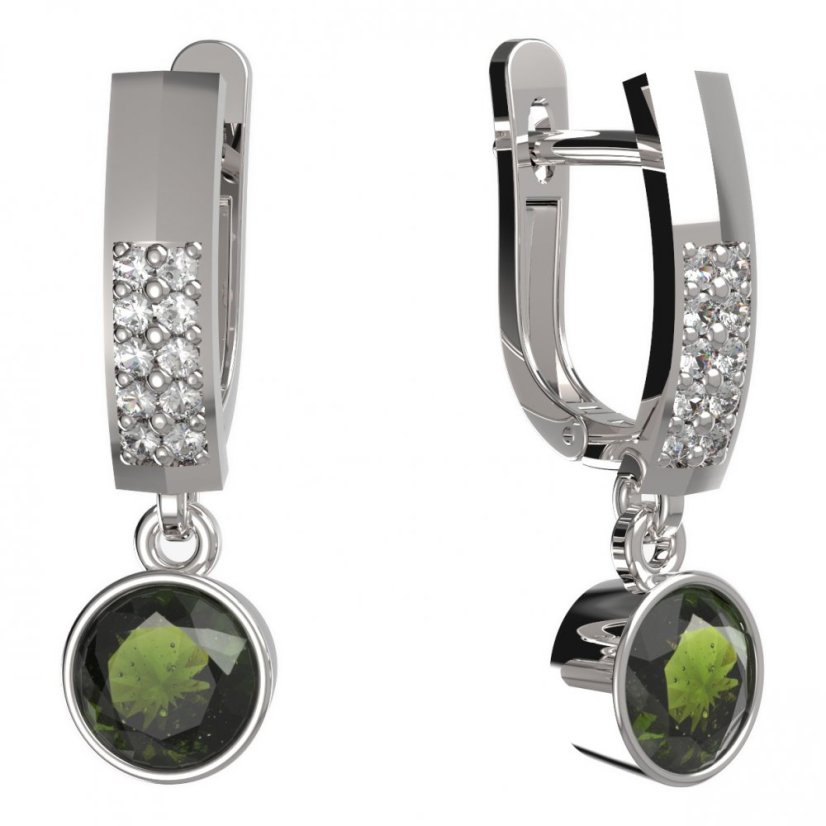 BG zlaté vltavínové náušnice 724 Bílé zlato - 585 Vltavín a diamant