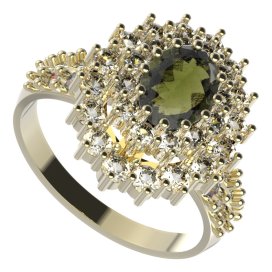 BG prsten 001-X oválného tvaru Stříbro 925 - pozlacené Vltavín a  kubický zirkon