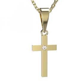 BG zlatý přívěšek křížek 1103 Žluté zlato - 585 Bílý kubický zirkon