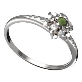 BG vltavínový prsten 878K Bílé zlato - 585 Vltavín a diamant