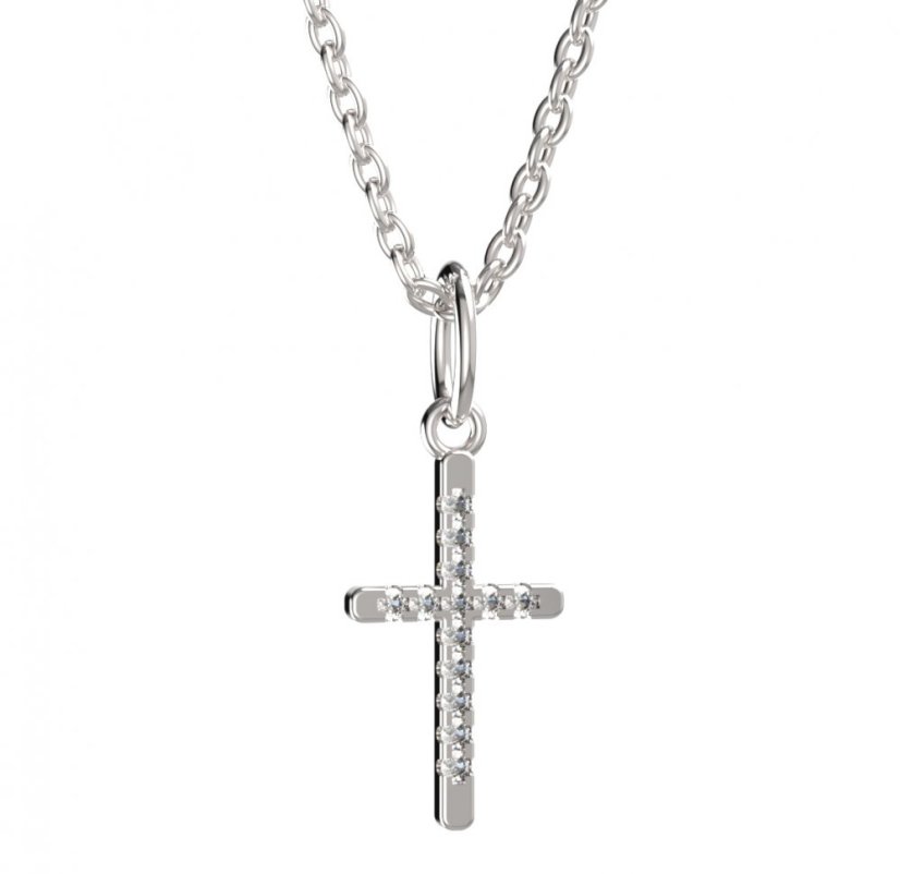 BeKid dětský přívěšek křížek 1107 Bílé zlato - 585 Diamant