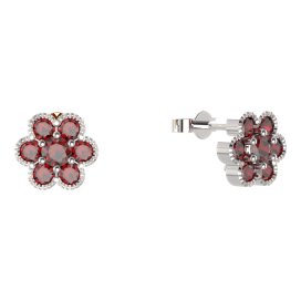 BG náušnice kulaté -  140 Stříbro 925 - rhodium Granát