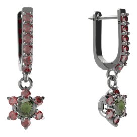 BG  náušnice 978 Stříbro 925 - ruthenium (30-90dní) Vltavín a granát