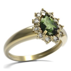 BG prsten s kapkovitým kamenem 509-I Stříbro 925 - pozlacené Vltavín a  kubický zirkon