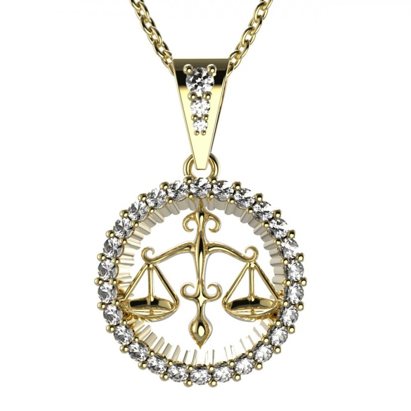 BG zlatý přívěšek Váhy 045 Žluté zlato - 585 Bílý kubický zirkon