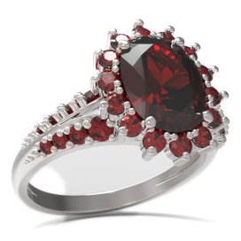 BG prsten s oválným kamenem 516-G Stříbro 925 - rhodium Granát