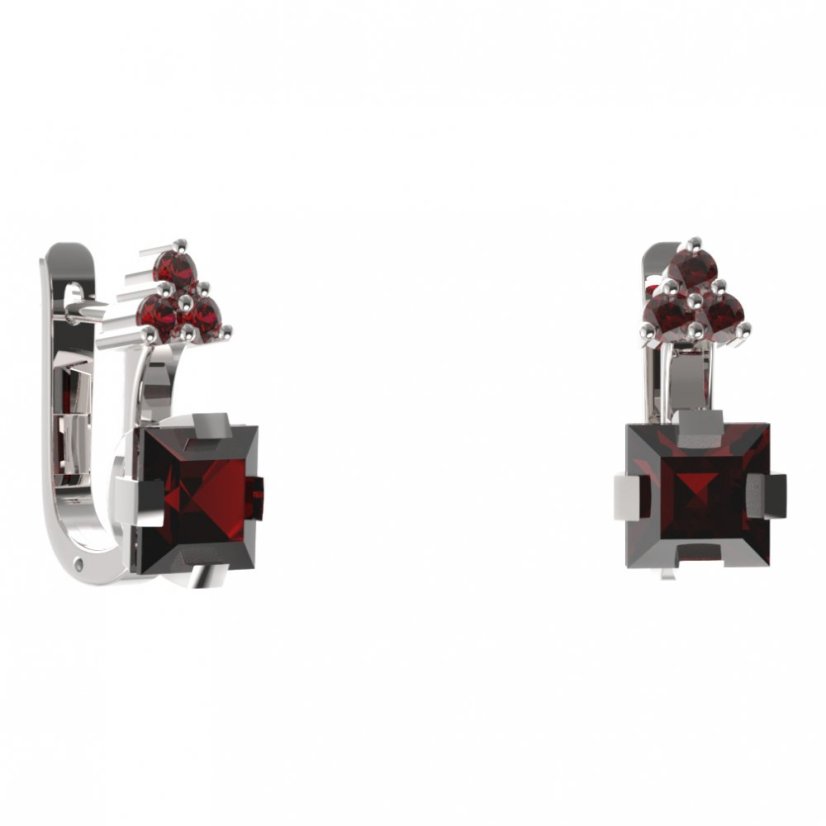 BG náušnice s centrálním čtvercovým kamenem 496-87 Stříbro 925 - rhodium Granát