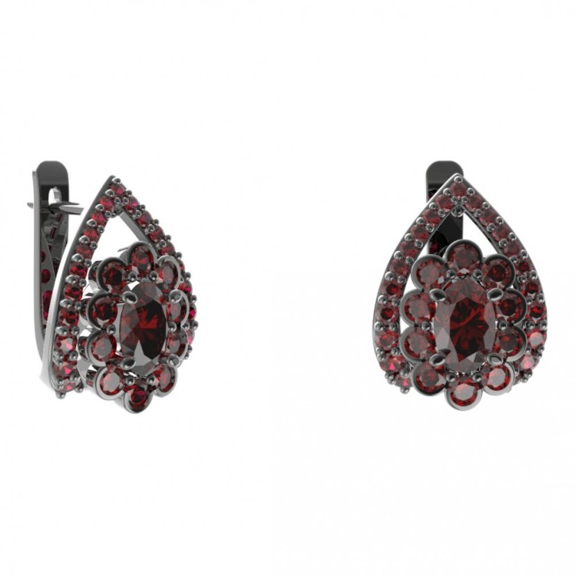 Stříbrné náušnice s českým granátem, ruthenium, anglické zapínání – 517-90