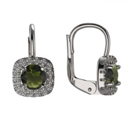 BG náušnice s přírodním granátem nebo vltavínem 1481 Bílé zlato - 585 Vltavín a  kubický zirkon